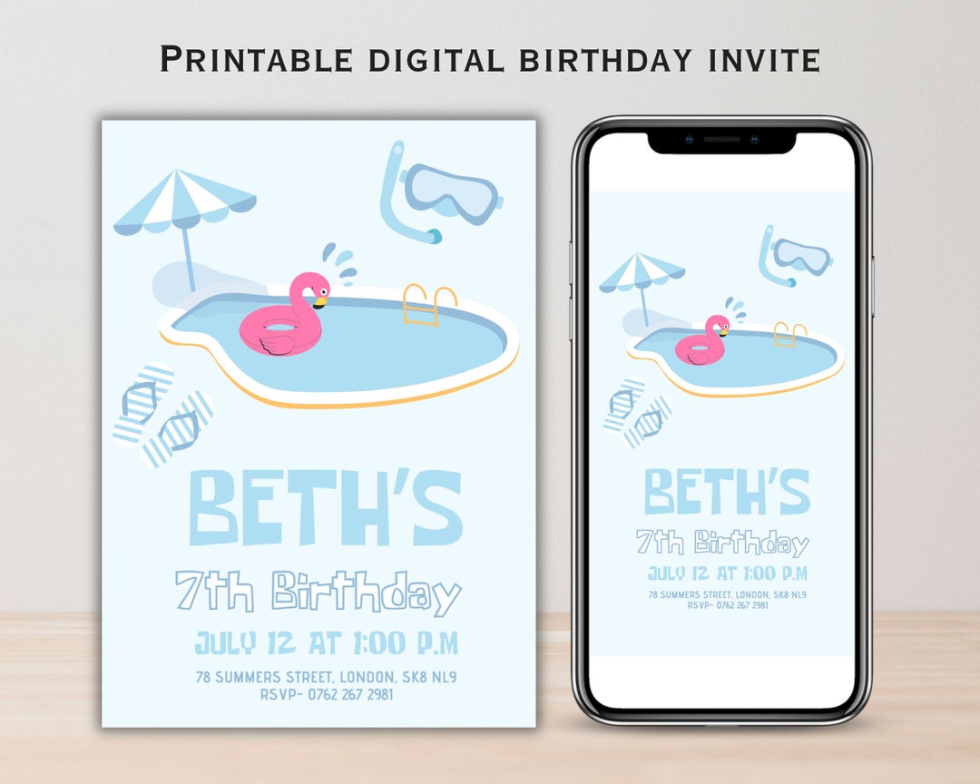 Printable Kids Pool Party Invitation, Children's Summer Birthday ...