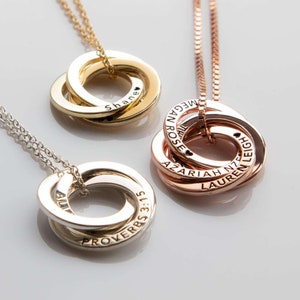 Personalized Necklaces for Mom • Customized Russian Rings Pendant Necklace • Family Necklace with Children&#39;s Names • Christmas Gift for Mom