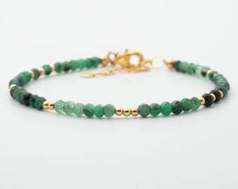 Dainty Emerald Bracelet: May Birthstone, Sterling Silver, Gold Filled