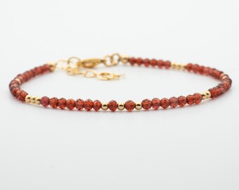 Dainty Red Garnet Bracelet: January Birthstone Jewelry, Handmade in UK