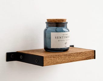 Wood Floating Shelf with Metal Brackets – Oak Wall Shelf