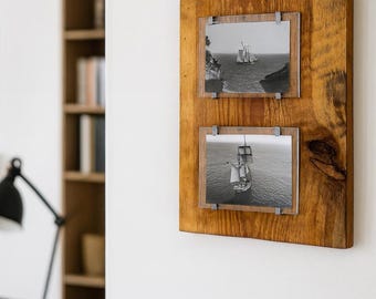 Handmade Wooden Photo Frame with Vintage Sailing Ship Photos: Nautical Decor