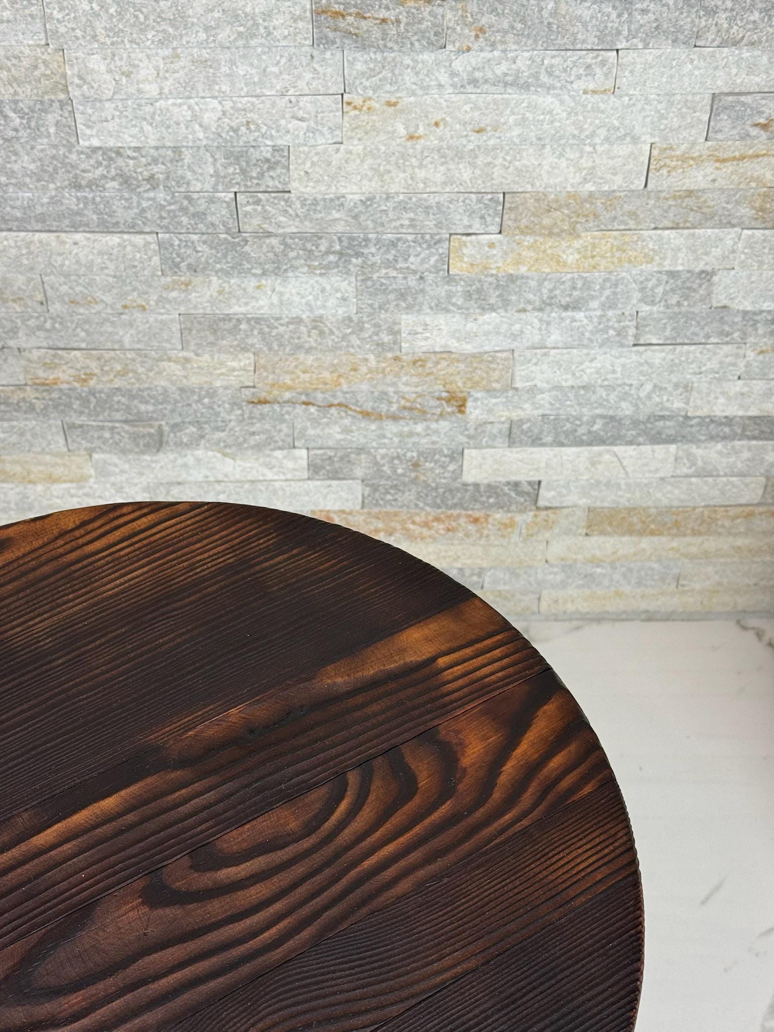 Modern Farmhouse Coffee Table, Rustic Round Wooden Side Table With ...