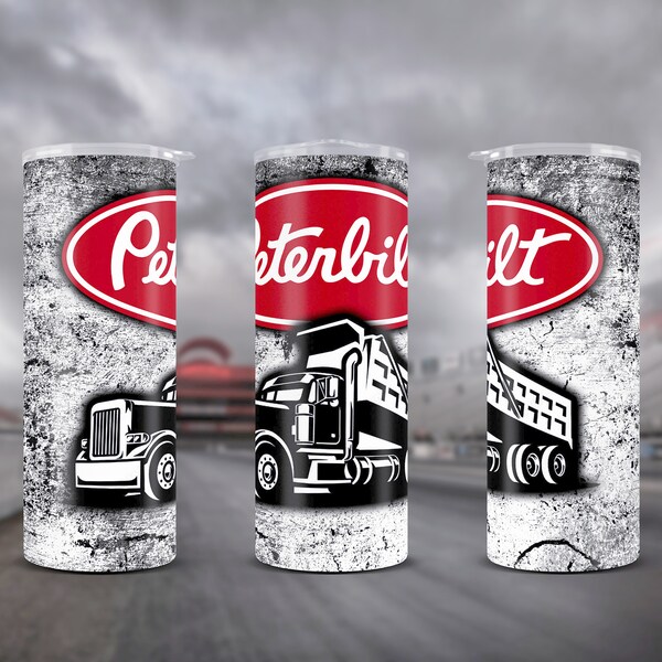 20oz Sublimation Tumbler Designs (Straight) Peterbilt Dump Truck Skinny Tumbler Wrap PNG, Trucking Tumbler Design | Digital Download