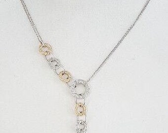 Round Cut Diamond Circles Double Row Necklace 16" 0.75 Ct 18k White & Rose Gold
