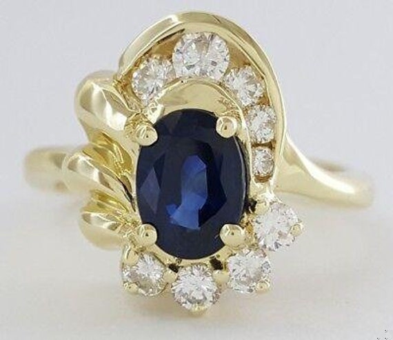 14k Yellow Gold 1.43 CTW Natural Oval Sapphire & … - image 1