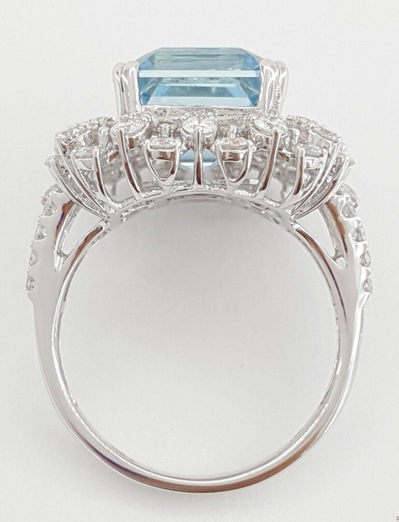 Emerald Cut Aquamarine Round & Baguette Diamond 8… - image 8