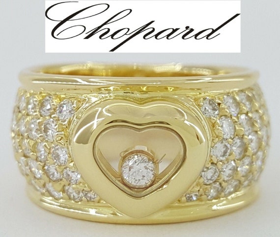 Chopard Round Cut Happy Pave Set Diamond Heart Ri… - image 1