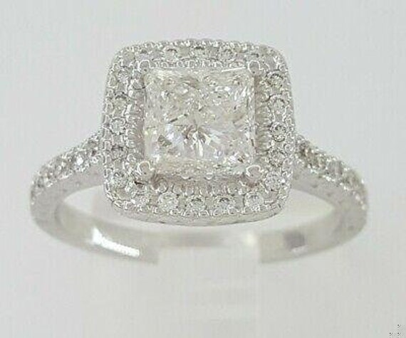 White Gold Princess Cut Diamond Halo Engagement R… - image 6