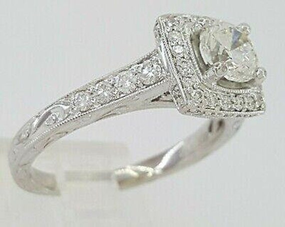 1.32 Ct 18k White Gold Round Diamond Halo Engagem… - image 6