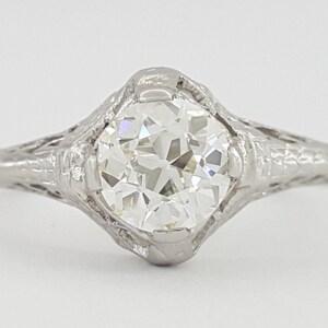 Art Deco Vintage Platinum Old European 0.88 Ct Diamond Engagement Ring Gia