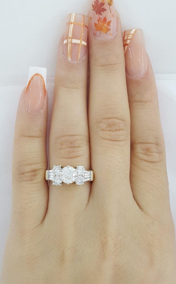 Round Brilliant & Baguette Cut Diamond Engagement… - image 2