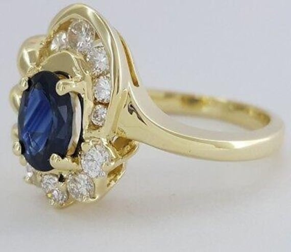 14k Yellow Gold 1.43 CTW Natural Oval Sapphire & … - image 3