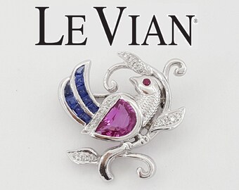 Le Vian Levian 18k White Gold 2.09 Ct Pink Sapphire Diamond Bird Brooch Pin