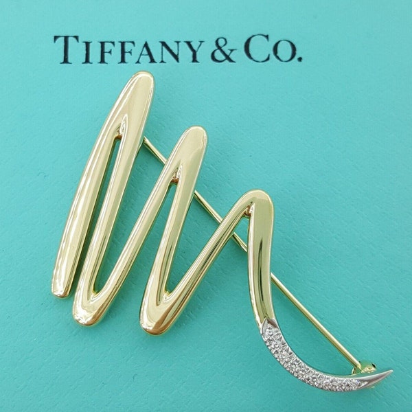 Tiffany & Co Paloma Picasso Zig-Zag Squiggle Diamond Pin Brooch Large 18k Plat