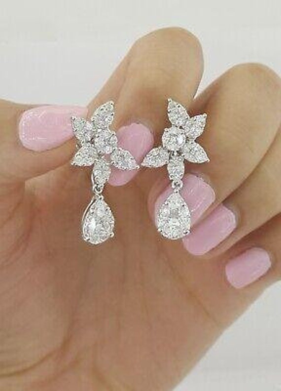 Marquise Pear & Princess Diamond Cluster Dangle Ea