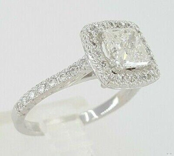 White Gold Princess Cut Diamond Halo Engagement R… - image 3