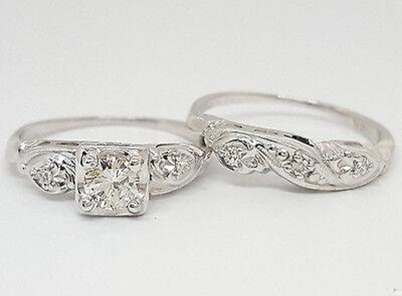 0.45 Ct Vintage 14k White Gold Transitional Cut D… - image 4