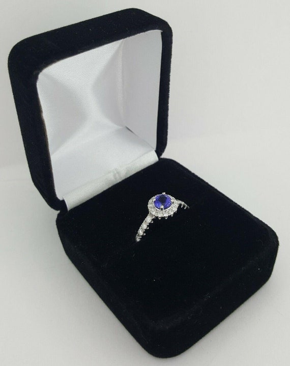 1 Ct 14k White Gold Round Tanzanite & Diamond Hal… - image 9