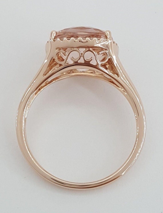 Empire Cushion Pink Morganite & Diamond Halo Ring… - image 7