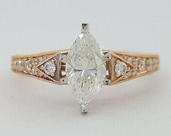 1.3 Ct 14k Rose Gold Marquise Cut Diamond Engagement Ring Gia Retail 7,000