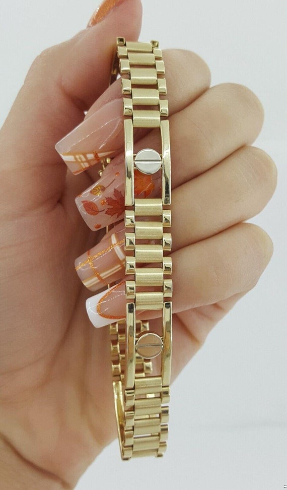 Italy Fancy Link Bracelet 8" 10mm 20 Grams 14k Ye… - image 4