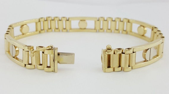Italy Fancy Link Bracelet 8" 10mm 20 Grams 14k Ye… - image 5