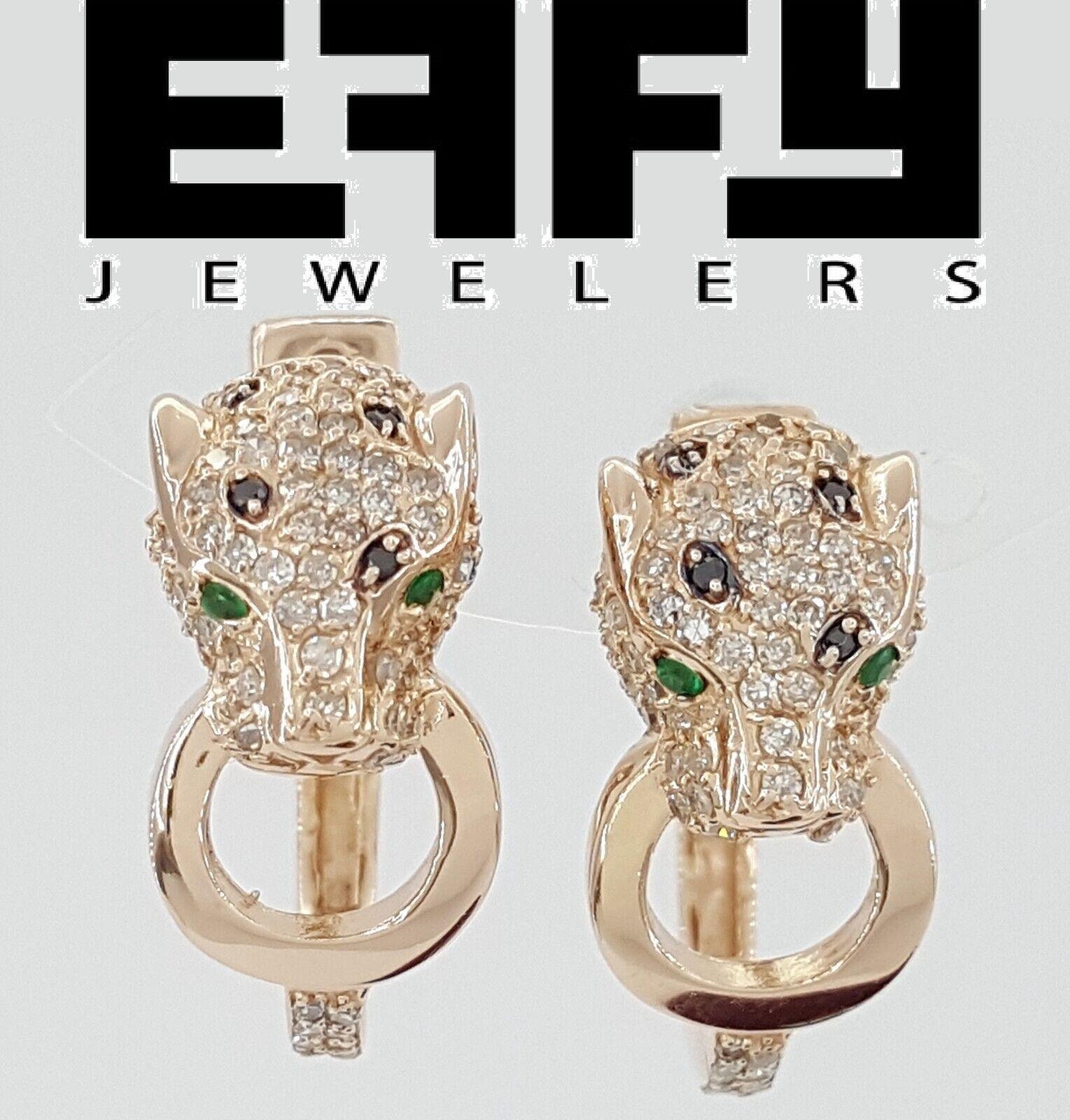 Effy Signature Panther Diamonds Emerald Earrings 14k Rose 0.89 Ct RTL 6 495 Etsy Canada