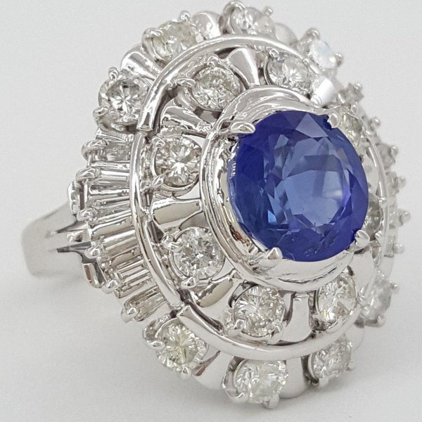 Vintage Platinum Oval Cut  No Heat Sapphire & Diamond Double Halo Ring 5.34 Ct