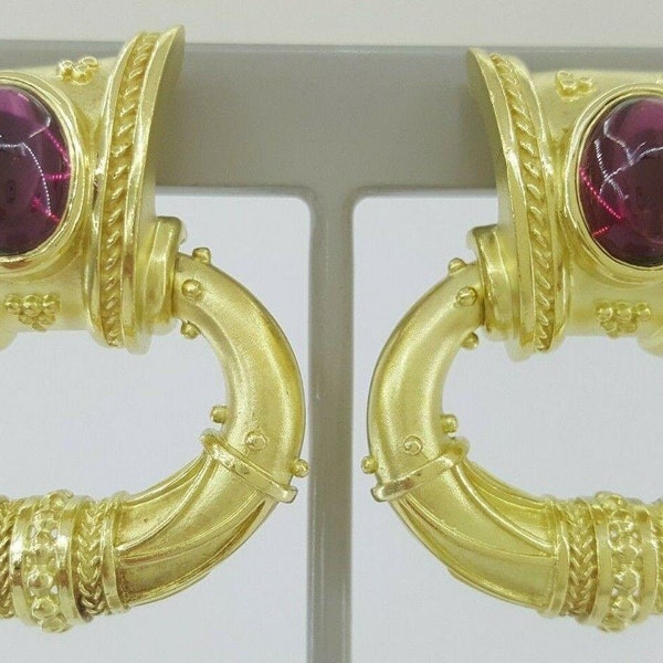 Seidengang 18k Gold & 5.4 Ct Cabochon Pink Tourmaline Earclips Earrings 33.4g