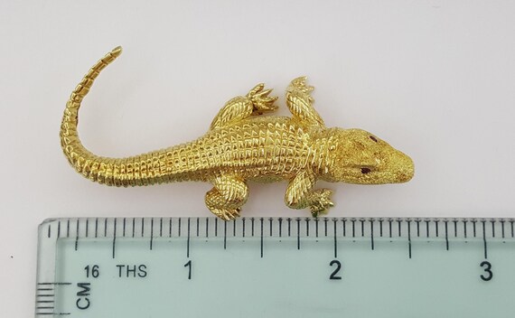 18k Yellow Gold 0.06 Ct Ruby Alligator Brooch Pin… - image 7