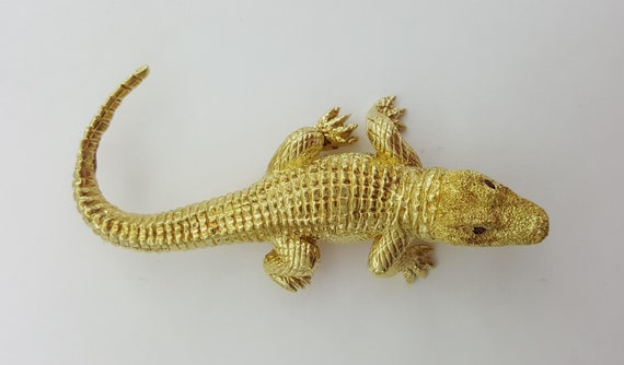 18k Yellow Gold 0.06 Ct Ruby Alligator Brooch Pin… - image 1