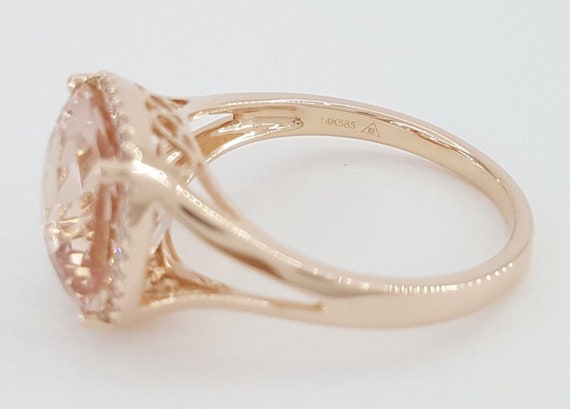 Empire Cushion Pink Morganite & Diamond Halo Ring… - image 6