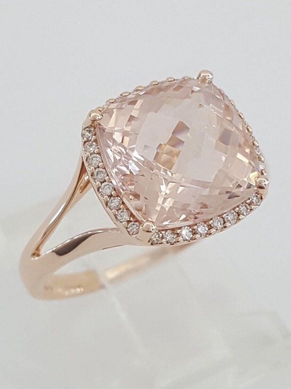 Empire Cushion Pink Morganite & Diamond Halo Ring… - image 3