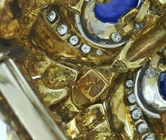 Vintage Diamond Sapphire Enamel Owl Brooch 49.7 G… - image 10