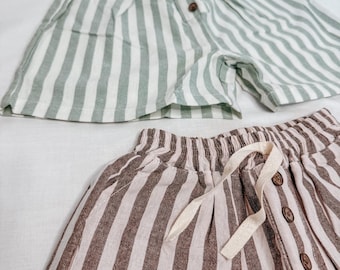 Gender neutral Cotton shorts, Linen, summer, toddler outfit, kids, boy, girl, son, daughter, stripe pattern, relaxed, comfy, gift