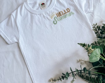 HELLO SUMMER neutral matalic white T-Shirt Retro Toddler Cute Kids Gift for Toddlers Baby Gender neutral clothing Boy girl son daughter