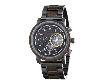 LIGHT BOX Men's Wooden Watch Eco Design Wristwatch Quartz Chronograph Adjustable Bracelet Hardlex Watch Glass ATM 5 Waterproof RC-Series