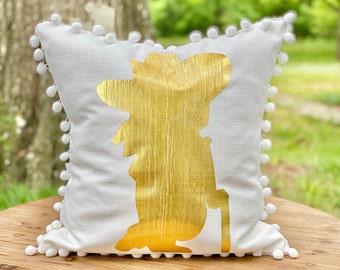 Gold Foil Colonel Rebel Pillow with Pom Poms