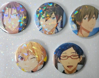 Free! Iwatobi Swim Club Holographic Pin Buttons 2.25 in (58mm)