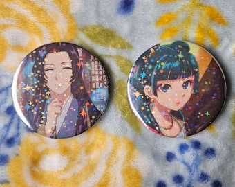 The Apothecary Diaries- Jinshi and Maomao Holographic Pin Buttons 2.25 in (58mm)
