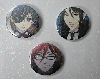Black Butler Holographic Pin Button 2.25 in (58mm)