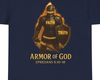 Unisex Heavy Cotton Tee Featuring 'Armor of God' Design, Christian Apparel, Christian Gift, Motivational Wear, Regalo para Cristianos