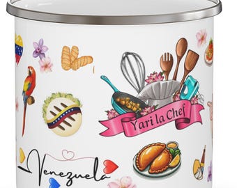 Enamel Camping Mug: Chef Gift - Virgen del Valle Design