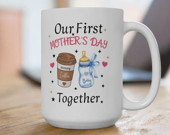 Première tasse de fête des mères, cadeau pour les nouvelles mamans, tasse familiale personnalisée, jolie tasse à café pour la fête des mères, cadeau d'anniversaire de nouvelle maman, tasse à café de maman