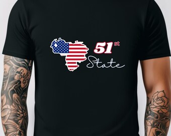 T-shirt carte 51e État des États-Unis, Hasta el Final, t-shirt patriotique sur le thème américain, t-shirt 5 juillet, t-shirt 250e usa, Shrit vénézuélien, Venezuela Libre