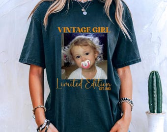 T-shirt vintage avec photo de fille, édition limitée anniversaire, t-shirt personnalisé avec image, cadeau d'anniversaire personnalisé, t-shirt années 90, vintage
