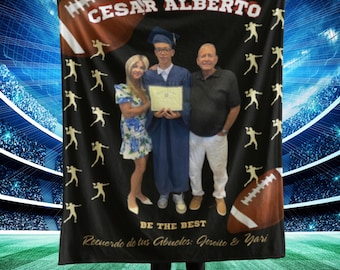 Custom Graduation Blanket, Photo Football Blanket, Personalized Teenager Blanket, Christmas Gift, Boys Gift, Sport Blanket, Custom Sport Gif