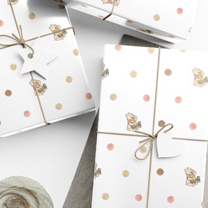 Classico Winnie the Pooh Rotolo di carta Avvolgibile Baby Shower Regalo Pooh Benvenuto Baby Girl Regalo di compleanno Rotolo di carta regalo personalizzabile rosa Pooh classico