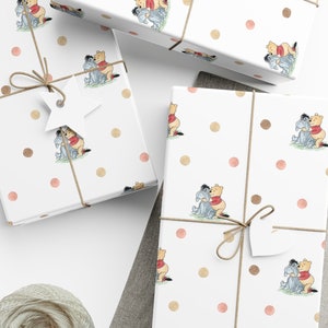 Confezione regalo Winnie the Pooh Compleanno Baby Shower Carta avvolgente Pooh Regalo di benvenuto per bambini Rotolo di carta regalo personalizzabile Classico Pooh